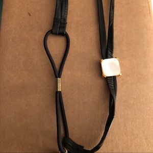 Black Leather Headband with Mother of Pearl Accent